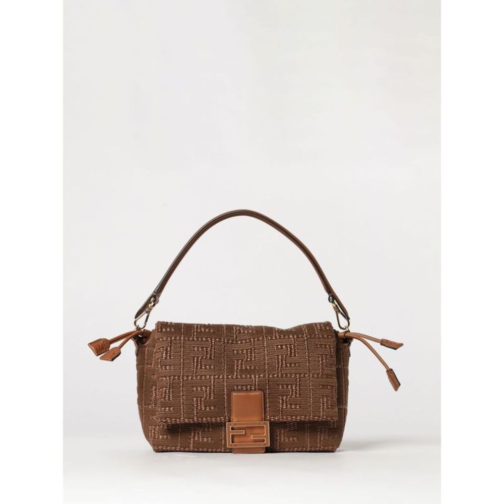 Mamma Baguette Fendi Bag In Raffia With Ff Monogram And Leather Handle
